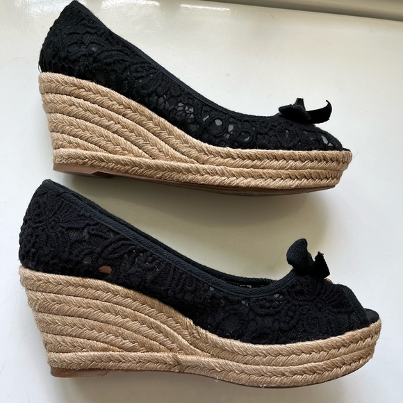 Tory Burch Black Crochet Espadrilles Wedges - Picture 3 of 7